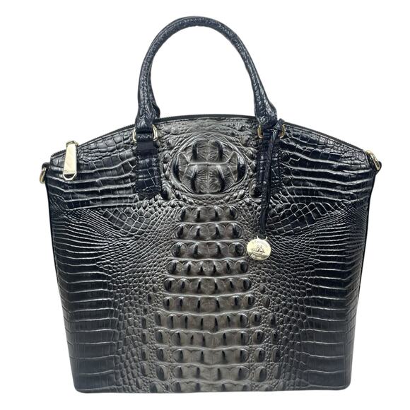 Brahmin Handbags - Brahmin Large Duxbury Satchel Bag Nocturnal Melbourne Black Leather Croc